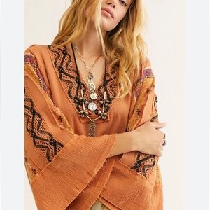 FREE PEOPLE Crochet V-Neck CROSS COUNTRY Top